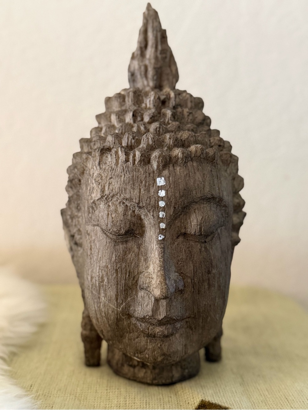 Weathered and Cracked Rustic Brown Buddha Head Sculpture - Decorative Home Art